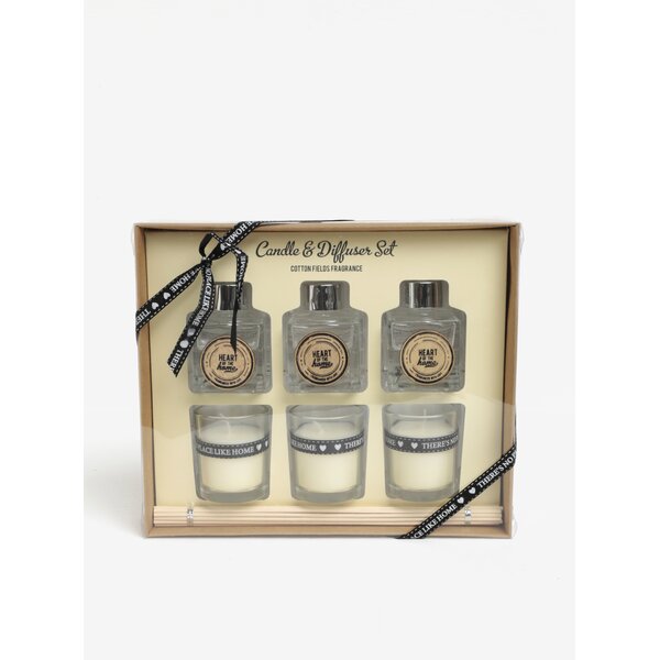 Set de 3 lumanari cu difuzor si betigas cu parfum de bumbac SIFCON