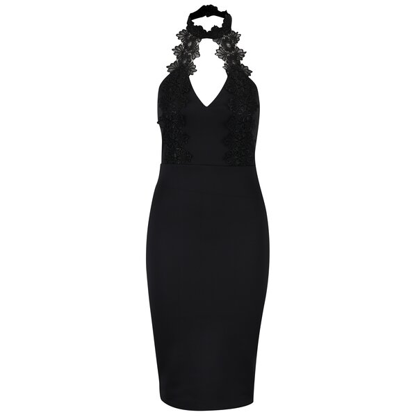 Rochie neagra cu guler choker din dantela - Ax Paris