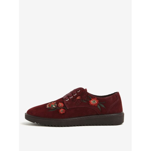 Pantofi bordo cu broderie florala din piele intoarsa OJJU
