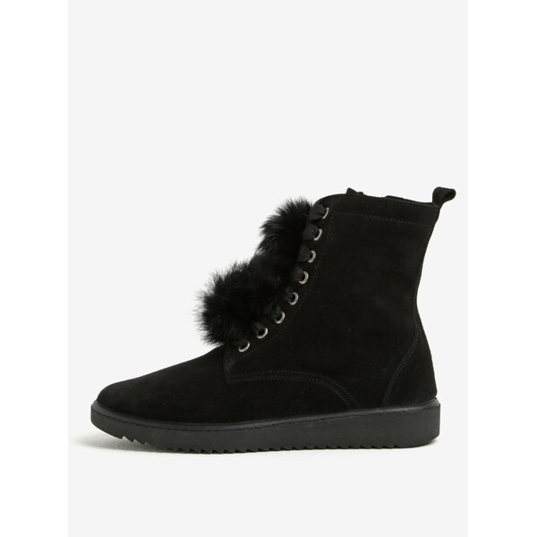 Ghete negre din piele intoarsa cu pom pom OJJU