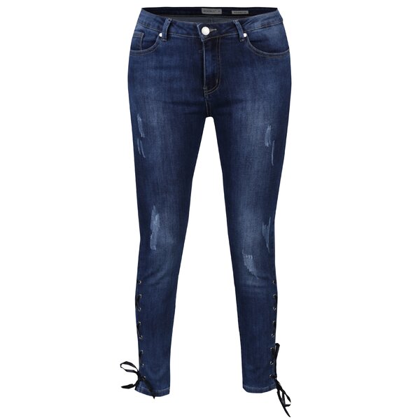 Blugi skinny albastri cu sireturi in partea inferioara - Haily´s Tina
