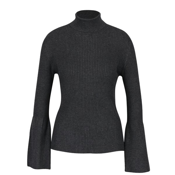 Pulover gri inchis melanj cu guler inalt si maneci clopot ONLY Alma