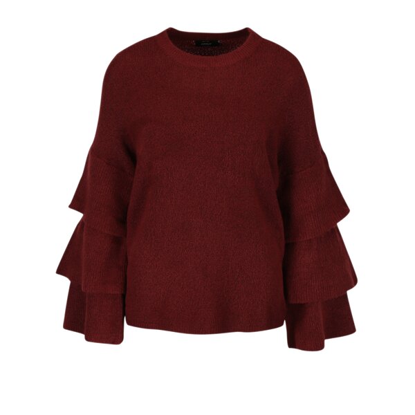 Pulover bordo melanj cu volane pe maneci ONLY Flower