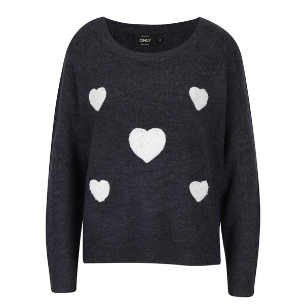 Pulover gri inchis melanj cu model inimi ONLY Bruxelles