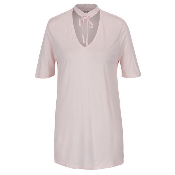 Tricou roz lung cu decolteu si choker - Miss Selfridge