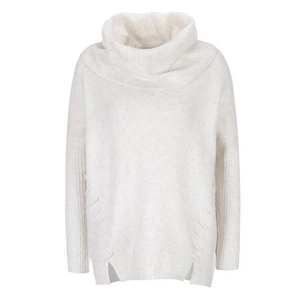 Pulover lung crem cu guler amplu si inalt - Miss Selfridge