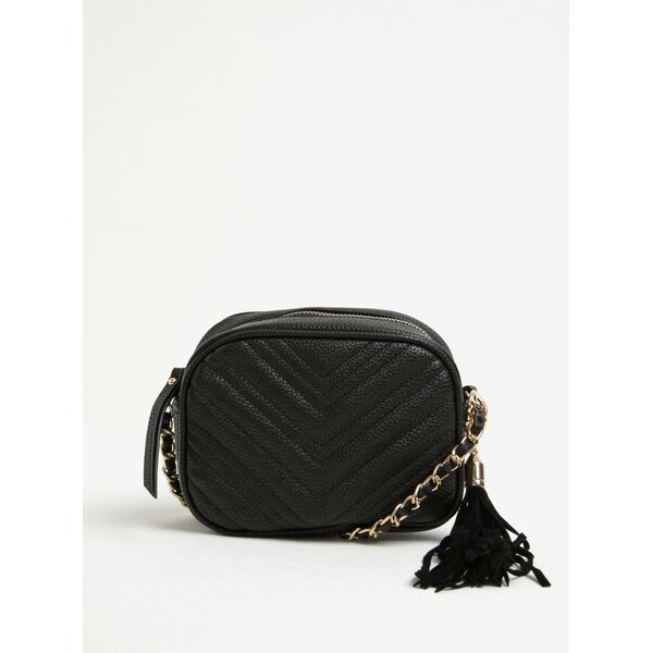 Geanta neagra crossbody matlasata cu bareta tip lant si ciucure - Miss Selfridge