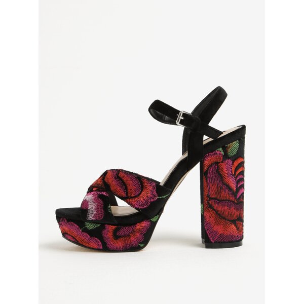 Sandale negre cu platforma, toc masiv si broderie florala - Miss Selfridge Cami