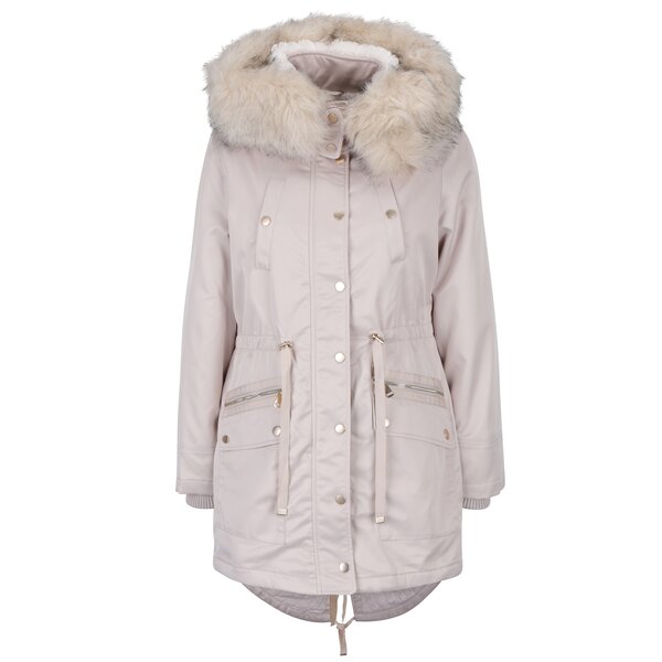 Geaca parka bej cu gluga si blanita artificiala - Miss Selfridge