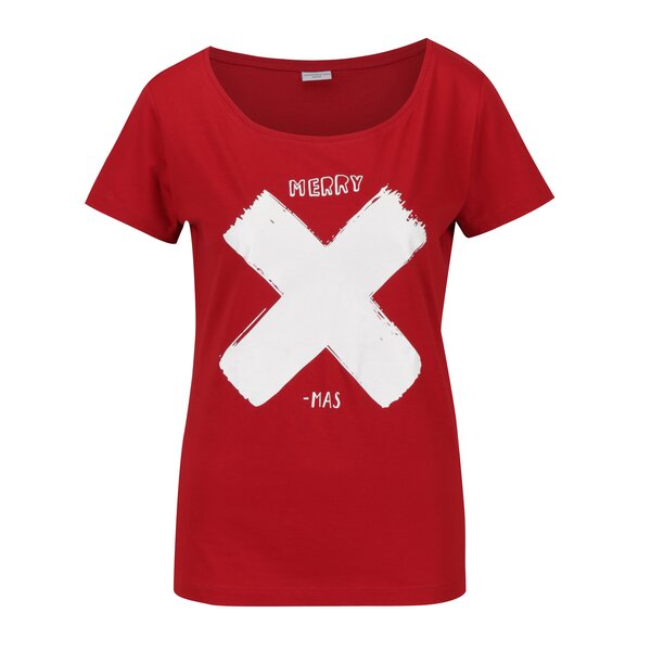 Tricou rosu cu print Merry Xmas Jacqueline de Yong Chicago