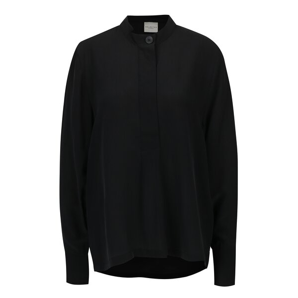 Bluza neagra asimetrica din matase naturala - Selected Femme Alisa