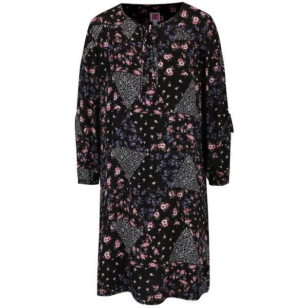 Rochie neagra cu print floral si maneca lunga - Juicy Couture
