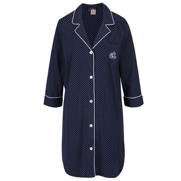 Camasa de noapte bleumarin cu revere, logo brodat si buline albe - Lauren Ralph Lauren Heritage