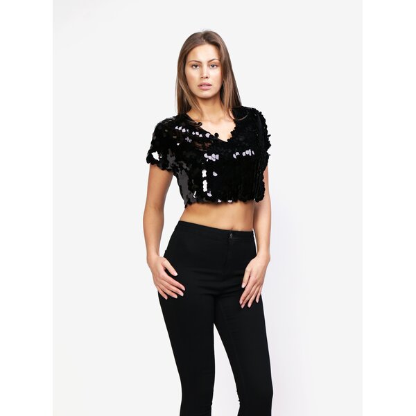 Bluza crop top neagra din paiete mari - MISSGUIDED