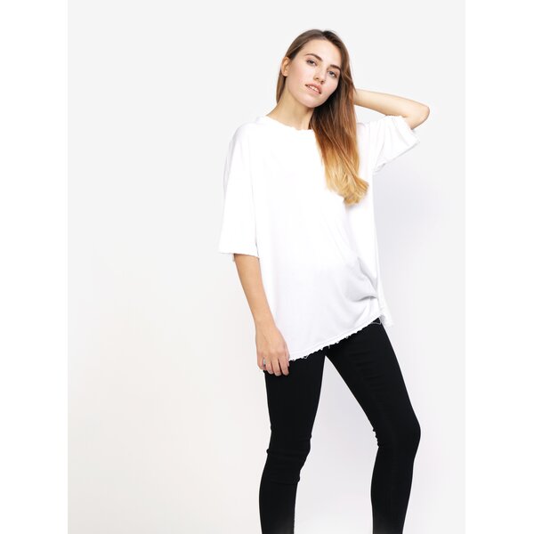 Tricou alb oversize cu terminatie nefinisata - MISSGUIDED