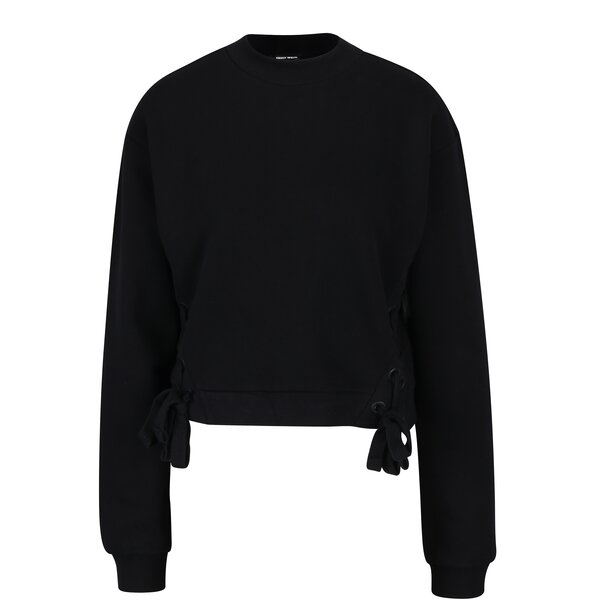 Bluza crop neagra cu sireturi decorative laterale - TALLY WEiJL
