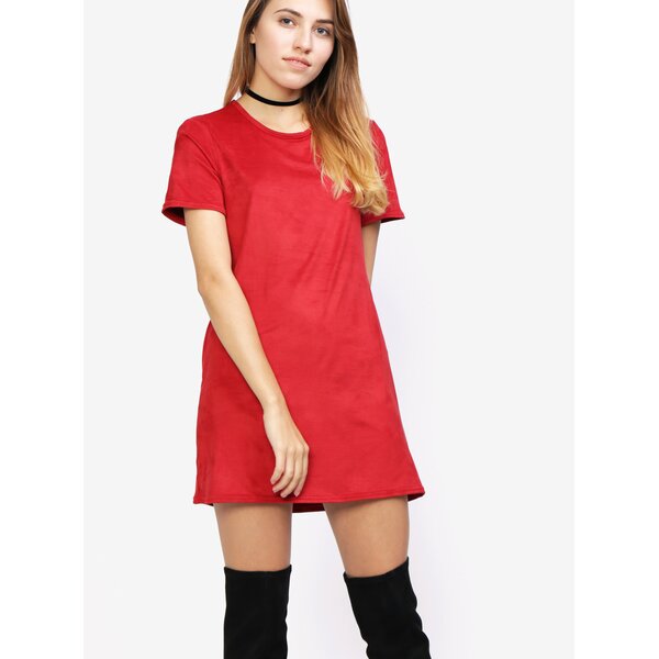 Rochie rosie cu maneca scurta si aspect de piele intoarsa - MISSGUIDED