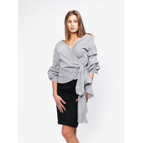 Bluza cu dungi alb & negru si maneci balon - MISSGUIDED