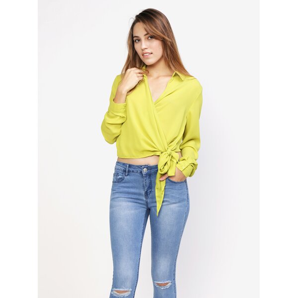 Bluza verde deschis cu decolteu suprapus si nod in talie - MISSGUIDED
