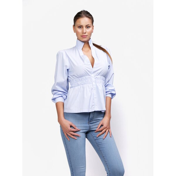 Camasa cu dungi alb & bleu si talie elastica si evidentiata - MISSGUIDED
