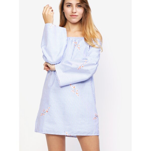 Rochie cu dungi albastru & alb si decolteu amplu pe umeri - MISSGUIDED