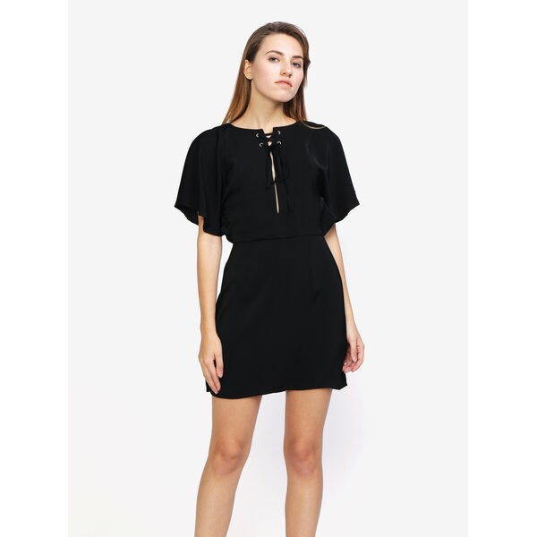 Rochie neagra cu maneci liliac si snur in partea din fata - MISSGUIDED