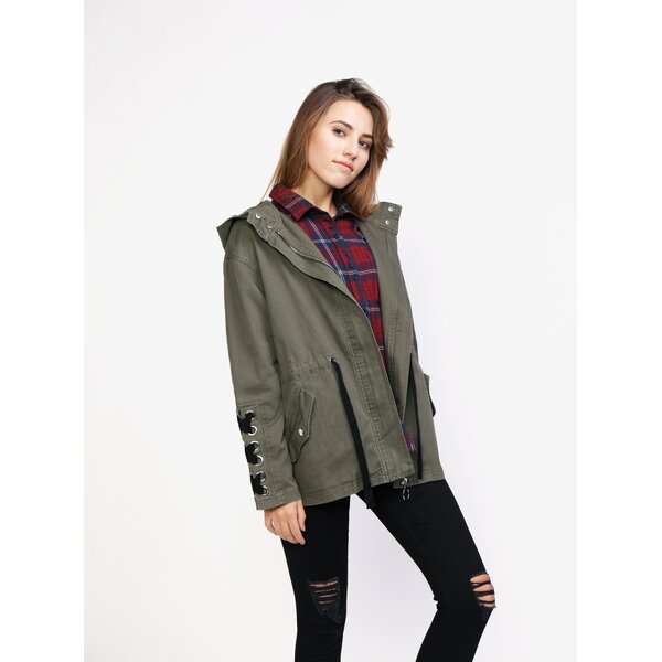 Jacheta parka kaki cu gluga si snur decorativ pe maneci - MISSGUIDED