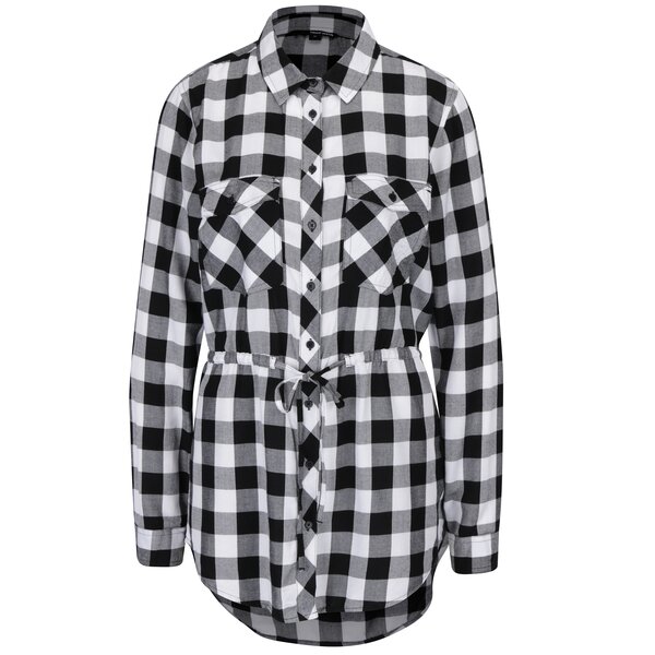 Camasa lunga negru&crem in carouri cu siret pentru ajustare talie - TALLY WEiJL