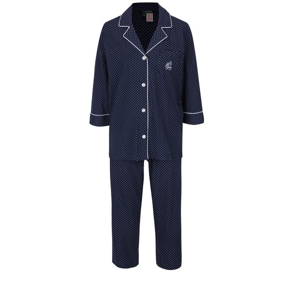 Pijama bleumarin cu revere, buline si logo brodat pentru femei - Lauren Ralph Lauren Heritage
