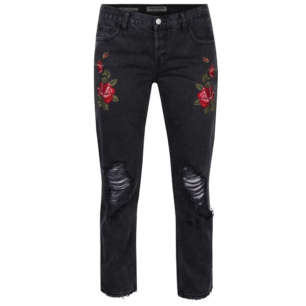 Blugi boyfriend gri inchis cu aspect uzat - TALLY WEiJL