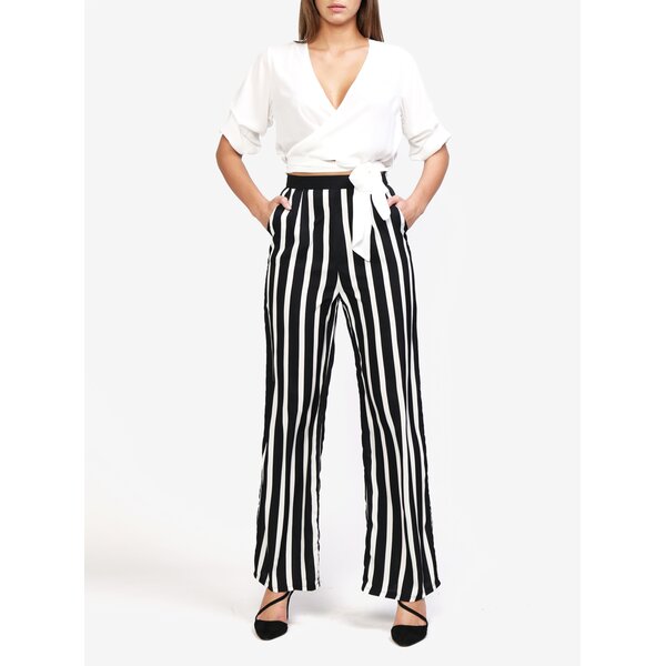 Pantaloni alb & negru cu print in dungi - MISSGUIDED