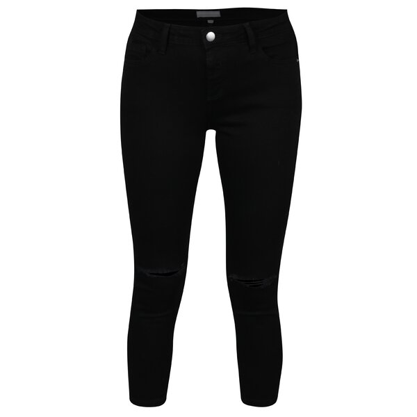 Blugi super skinny negri scurti cu decupaj la nivelul genunchilor - Dorothy Perkins Petite