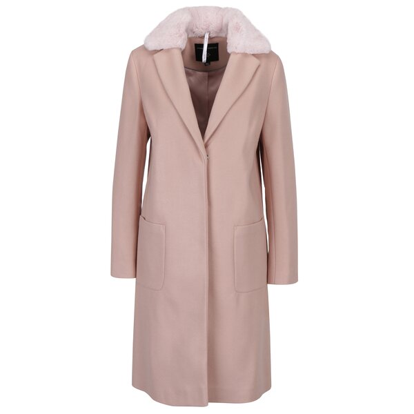 Palton roz cu guler detasabil din blana artificiala - Dorothy Perkins