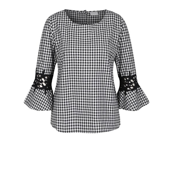 Bluza alb&negru in carouri cu detaliu din dantela si maneci clopot VILA Bayla