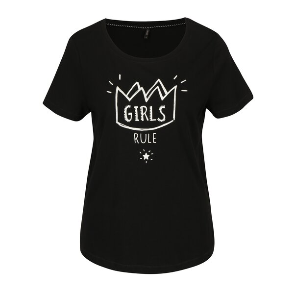Tricou negru&crem cu print inscriptie ONLY Alba