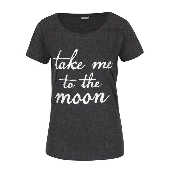 Tricou gri inchis&crem cu print inscriptie Jacqueline de Yong Chicagos