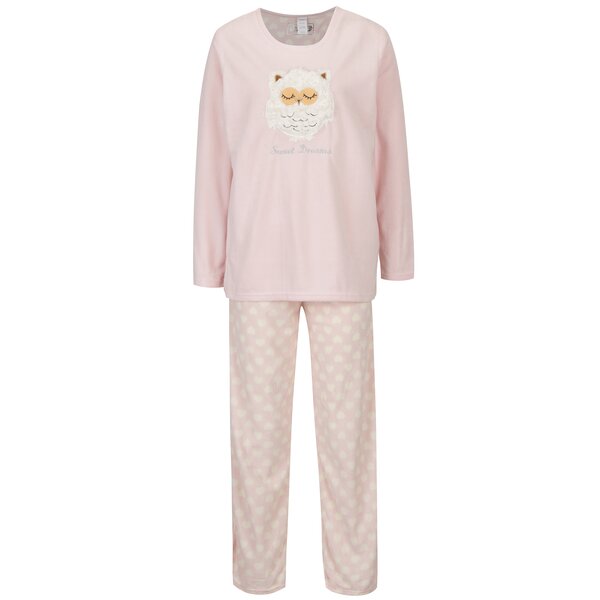 Pijama roz&crem cu model pufos M&Co