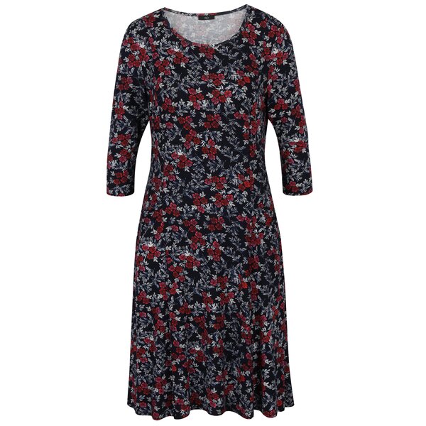Rochie bleumarin cu print floral si maneci 3/4 M&Co