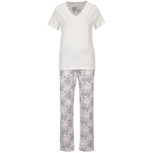 Pijama crem&gri cu print frunze M&Co