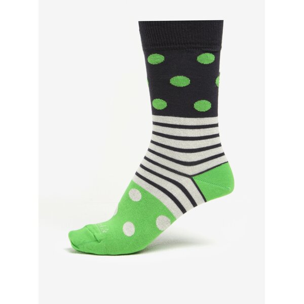 Sosete unisex cu dungi si buline bleumarin & verde- Fusakle Guľkopásik