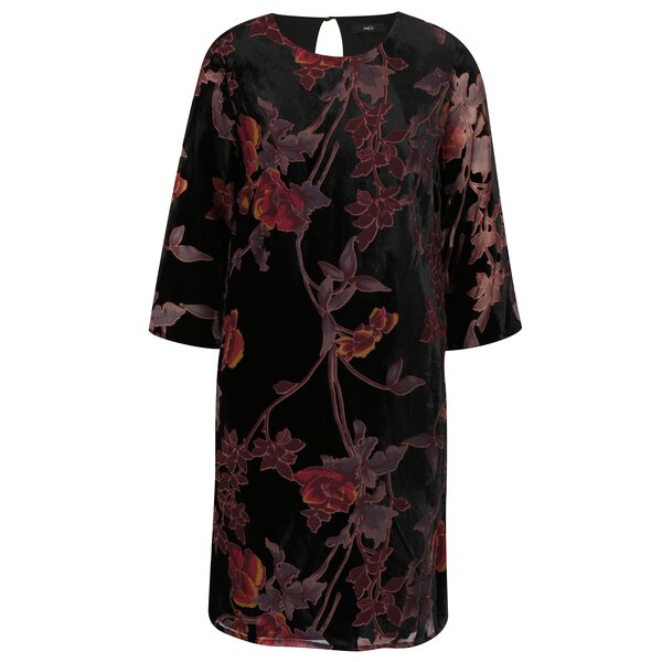 Rochie din catifea neagra cu model floral si maneci 3/4 M&Co