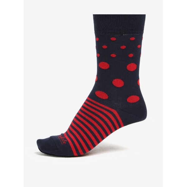 Sosete unisex cu dungi si buline bleumarin & rosu - Fusakle Guľkopásik