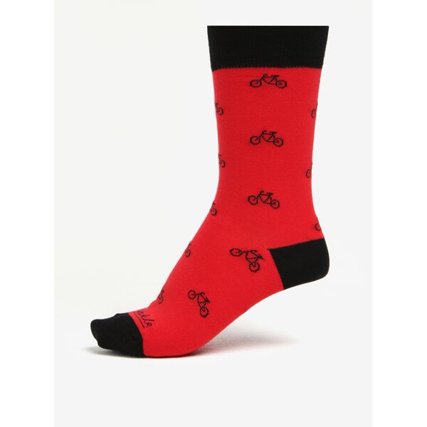 Sosete unisex rosu & negru cu print cu biciclete - Fusakle Cyklista