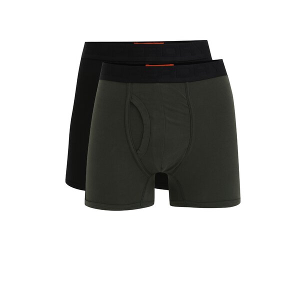 Set de 2 perechi de boxeri kaki & negru cu talie elastica si logo - Superdry Sport