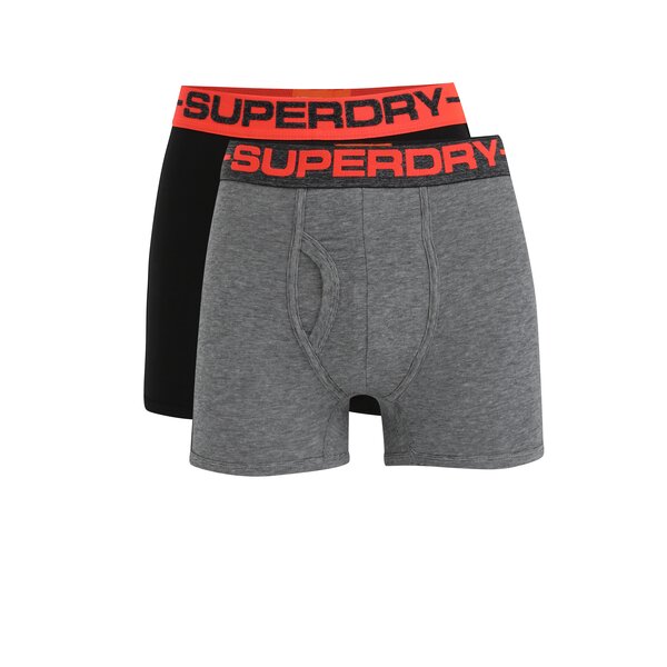 Set de 2 perechi de boxeri gri & negru cu logo in talie - Superdry Sport