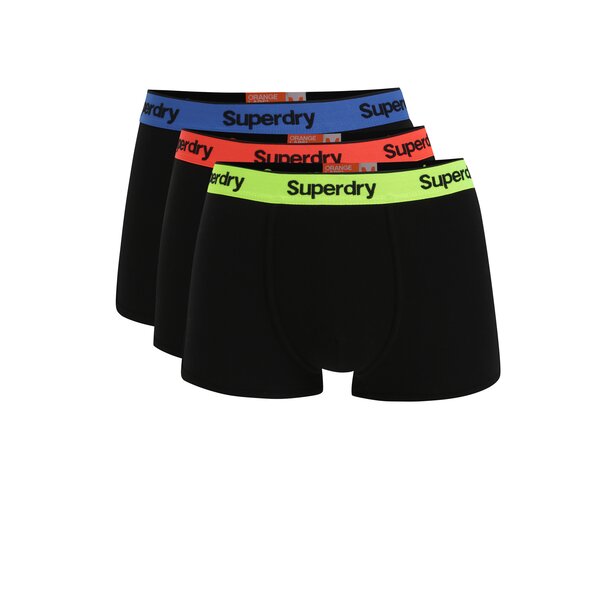 Set de 3 perechi de boxeri negri cu talie elastica si colorata - Superdry O.L Sport