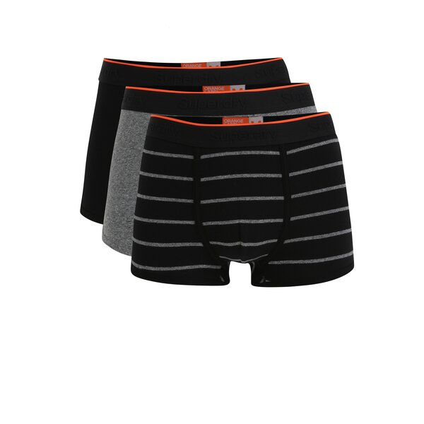 Set de 3 perechi de boxeri negru & gri cu logo si dungi - Superdry O.L Sport