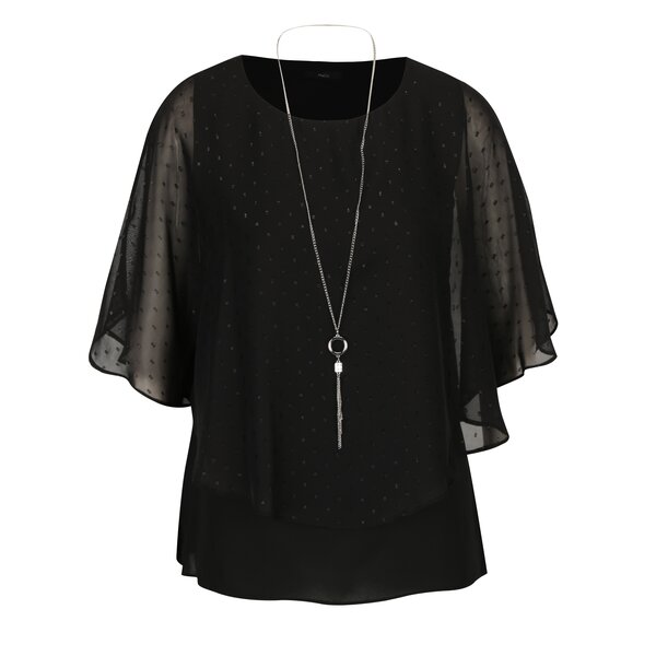 Bluza neagra in buline cu maneci liliac si colier M&Co