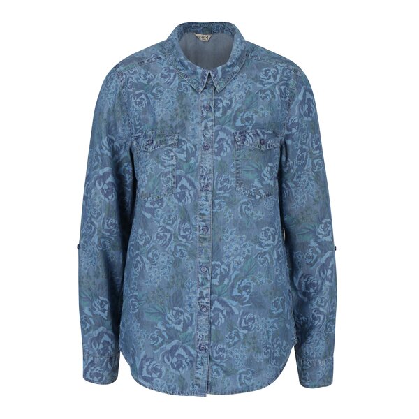 Camasa din denim albastra cu print floral M&Co