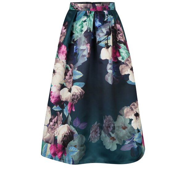Fusta midi verde&roz cu print floral Closet